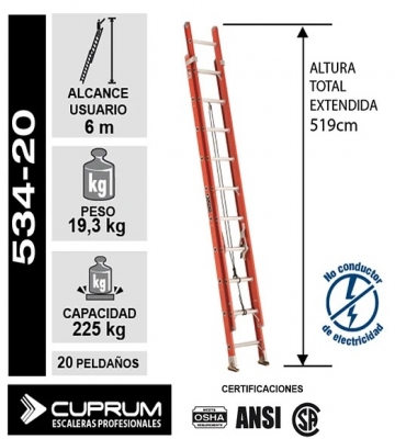 ESCALERA FIBRA DE VIDRIO TELESCOPICA 5,18 M.