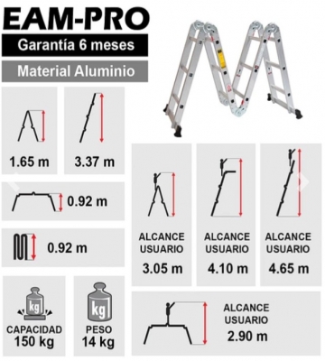 ESCALERA DE ALUMINIO MULTIPROPOSITO 12 PELDAOS 150 KGS.