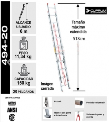 ESCALERA DE ALUMINIO TELESCOPICA 20 PELDAOS CUPRUM