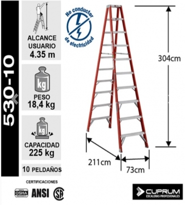 ESCALERA FIBRA DE VIDRIO DOBLE ACCESO 3.05M / 10P 