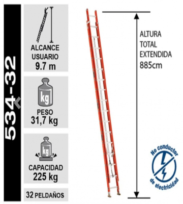 ESCALERA FIBRA VIDRIO TELESCOPICA 8.84 M. CUPRUM