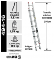 ESCALERA TELESCOPICA DE ALUMINIO 16 PELDAOS 150KG CUPRUM