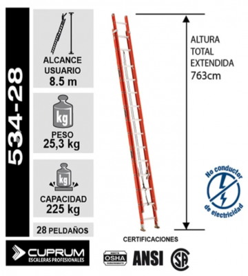 ESCALERA FIBRA DE VIDRIO TELESCOPICA 7.62 M.