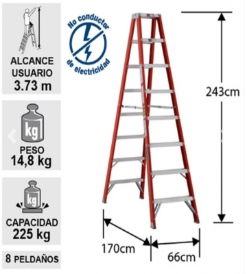 ESCALERA FIBRA DE VIDRIO DOBLE ACCESO 2.44M / 8P 