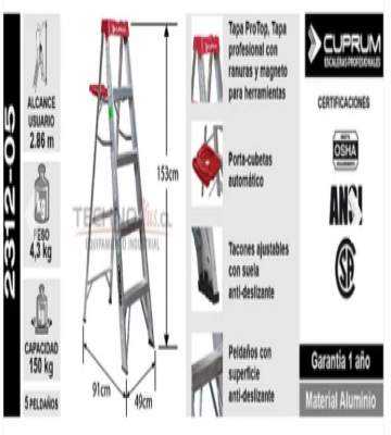 ESCALERA ALUMINIO TIJERA 1.52 M 5 peldaos CUPRUM