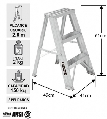 Taburete Aluminio 3 peldaos.
