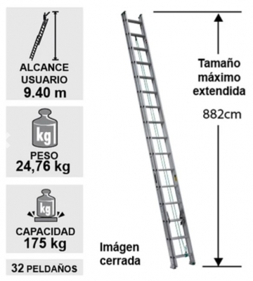 ESCALERA DE ALUMINIO TELESCOPICA 32 PELDAOS 8.84 M. CUPRUM