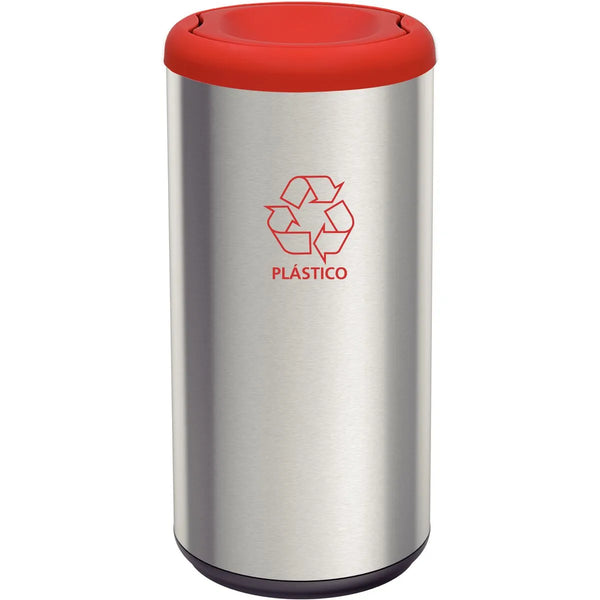 Basurero Acero Inoxidable Tramontina 40 Litros con Tapa Vaivén Roja