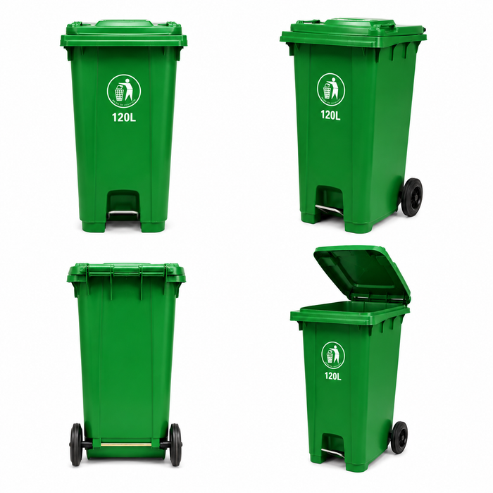 Contenedor de Residuos Plástico 120 Lts con Ruedas y Pedal
