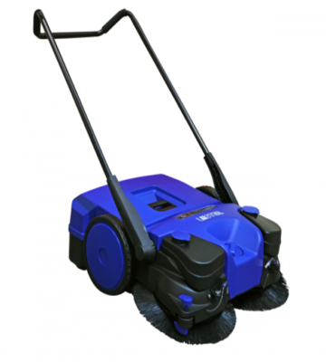 Barredora Luster JL-780E a batería de 50 litros, vista frontal, ideal para uso industrial y comercial.