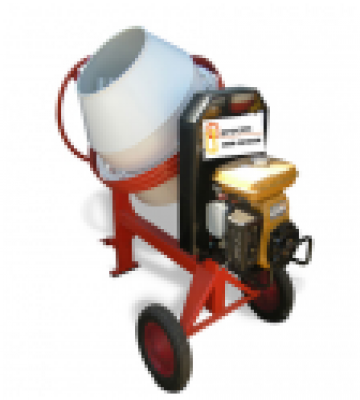 Betonera 150 Lts a gasolina con motor Loncin 6.5 HP y sistema de volteo lateral, para mezcla de hormigón en construcción.