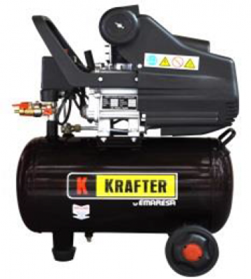 Compresor de aire Krafter 24 LTS 2.0 HP 220V ACK-24 azul con estanque, ruedas y manillar, ideal para taller o hogar.